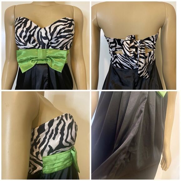 Vintage Zebra Strapless Tulip Dress with Green Bow Size 9 - Picture 5 of 10
